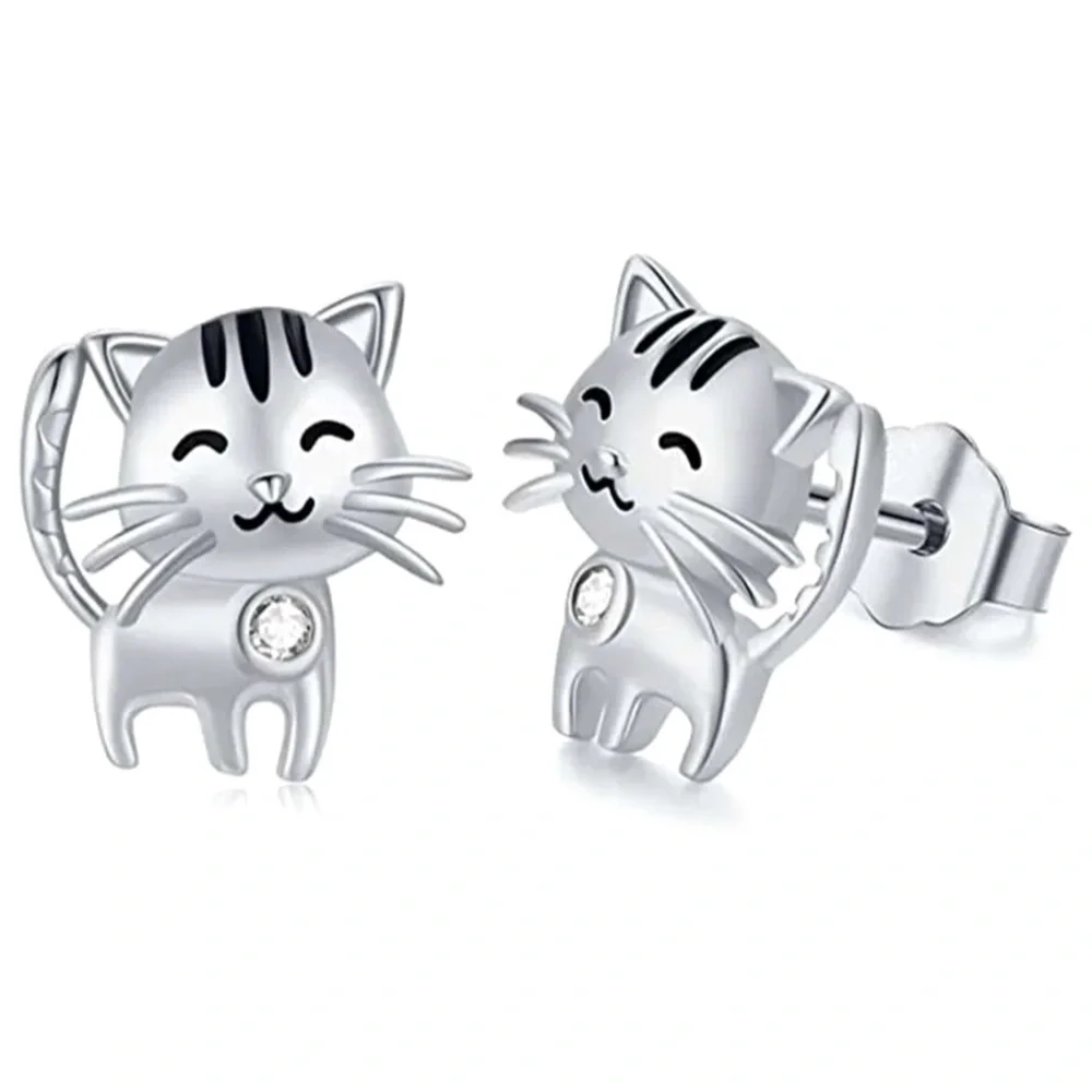 New Sterling Silver White Sapphire Kitty Studs